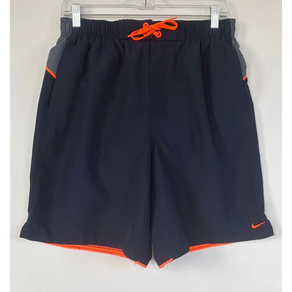 Nike Mens Athletic Shorts Navy Blue Orange Grey Running Training Size L - Picture 1 of 9